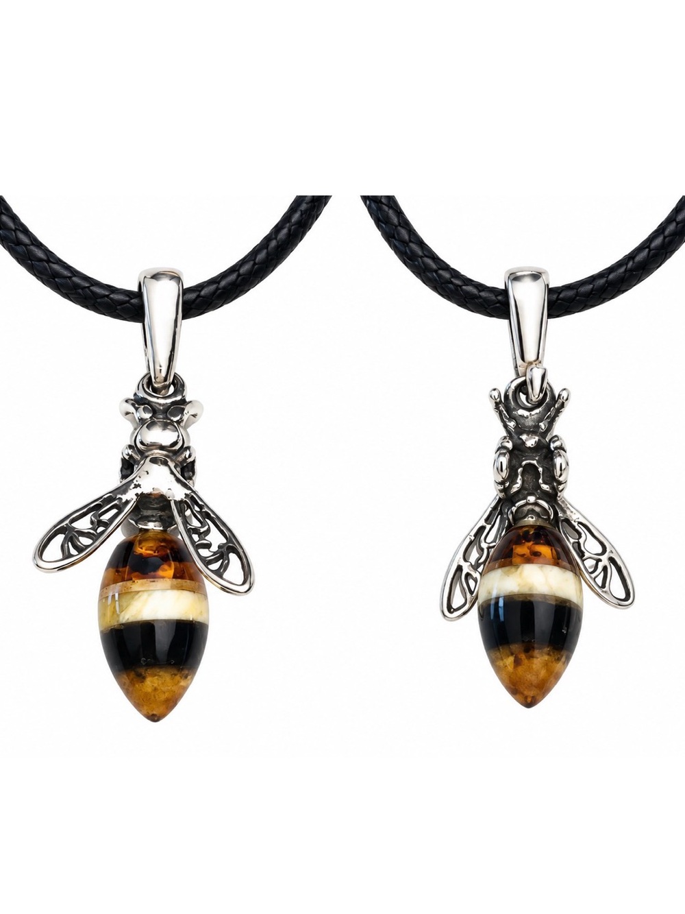 Sterling silver dainty amber bee pendant